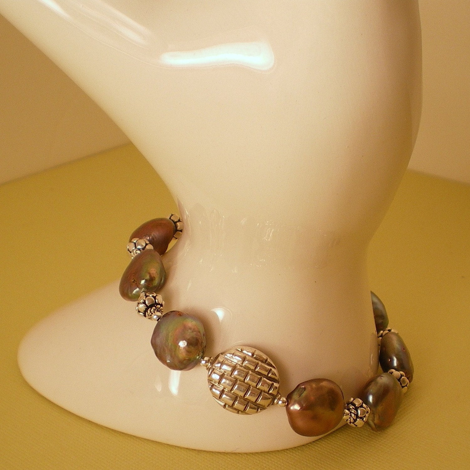 Coin Pearls and Sterling Bracelet - Black