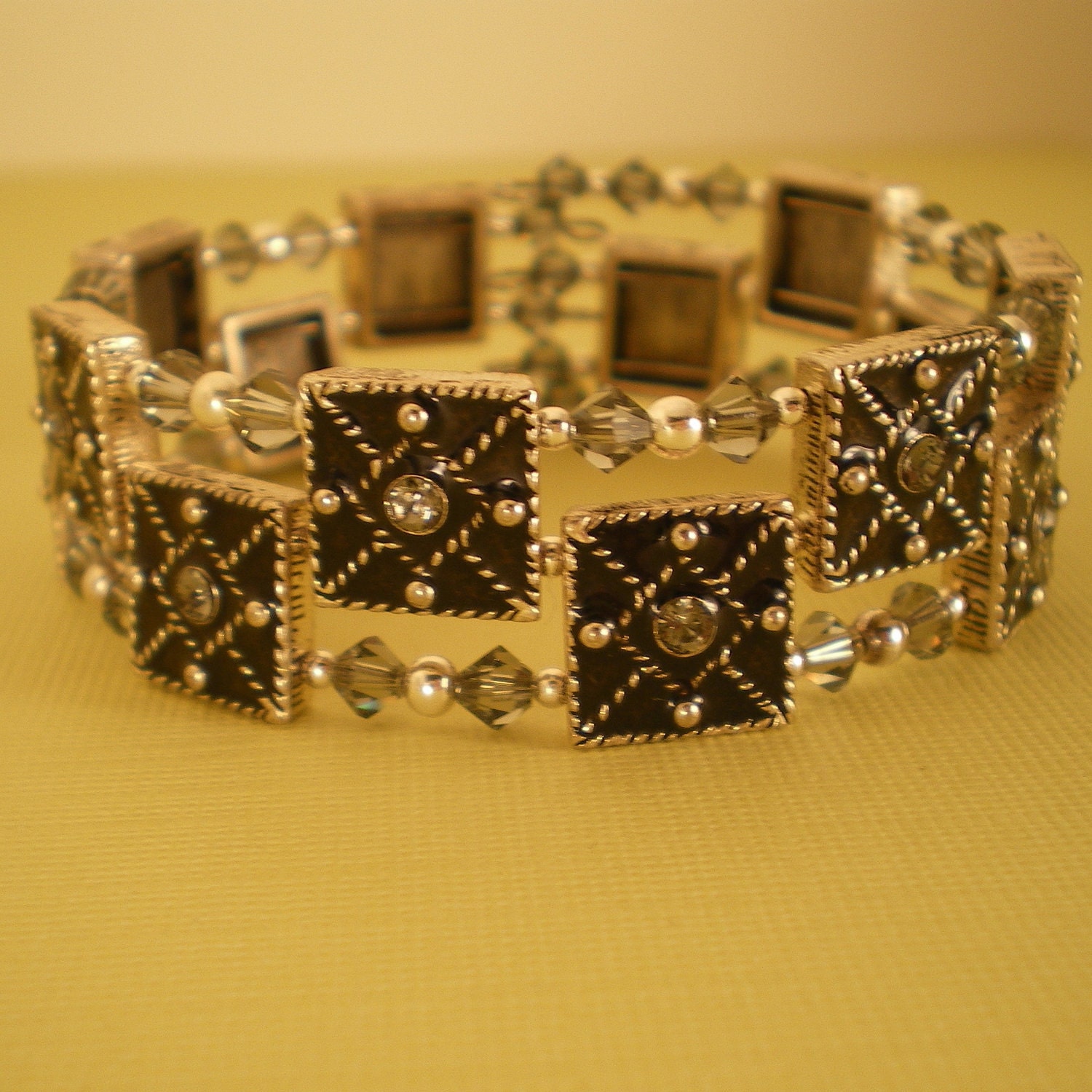 Black Diamond Enamel Swarovski Cuff Bracelet