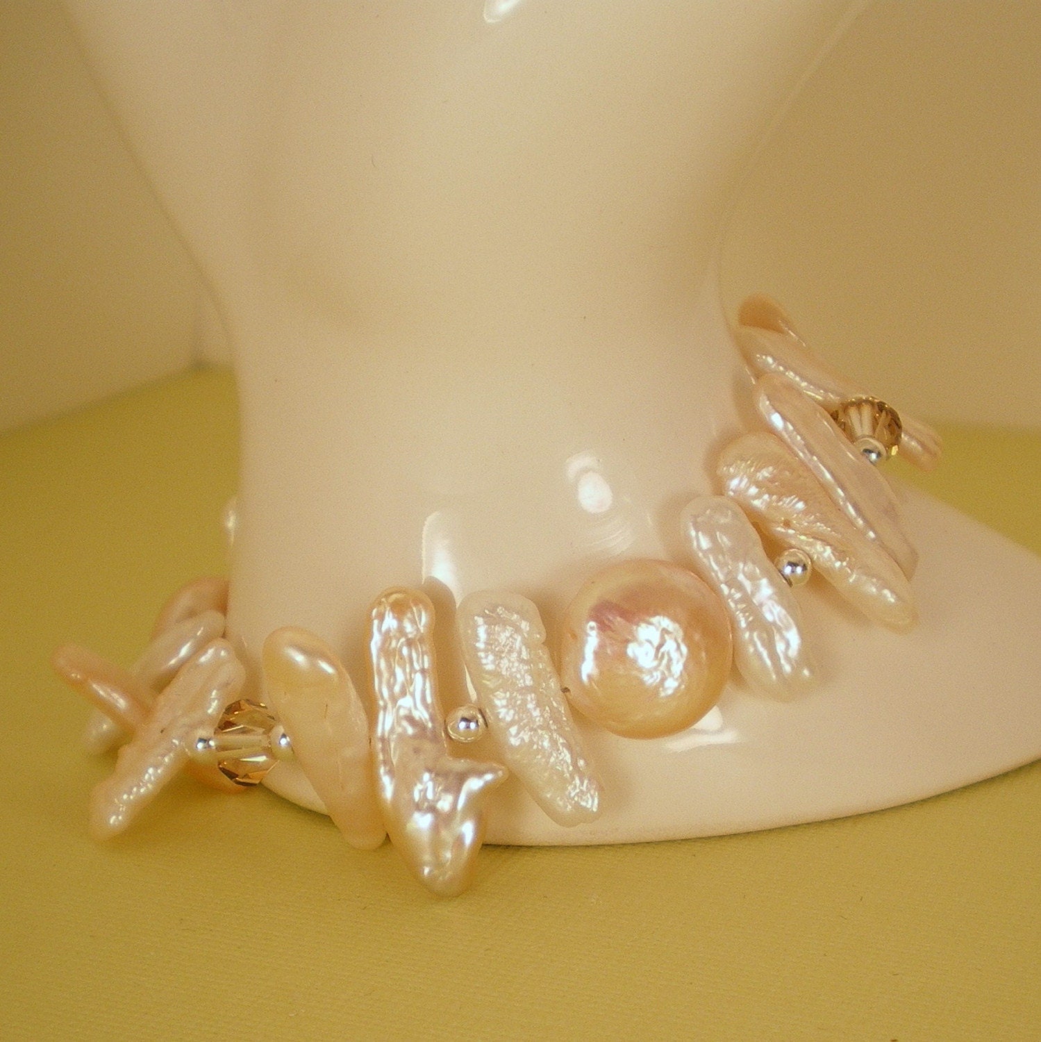 Pink Coin Pearl and Biwa Bracelet