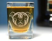 Sad Pug Dog shot glass - square etched glass