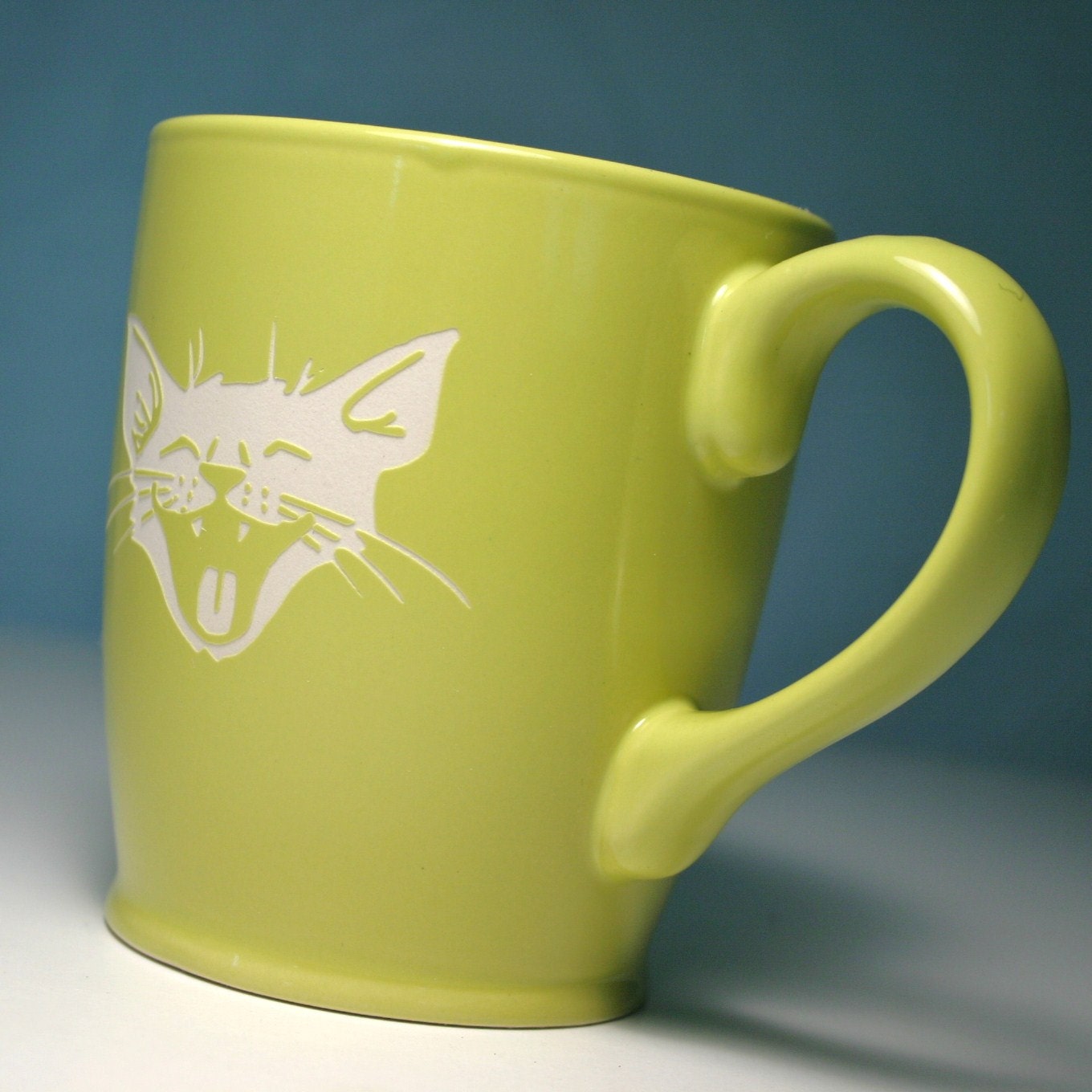 Laughing Cat Mug - Celery Green - large LOLcat coffee cup