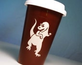 T-Rex Travel Coffee Mug - insulated ceramic cup w/ BPA-free lid