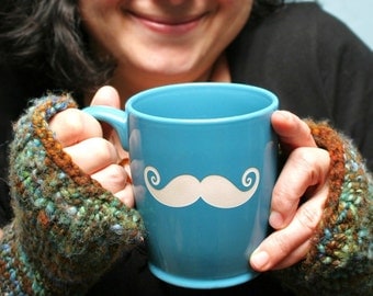 Mustache Mug - Sky Blue - large ceramic coffee cup