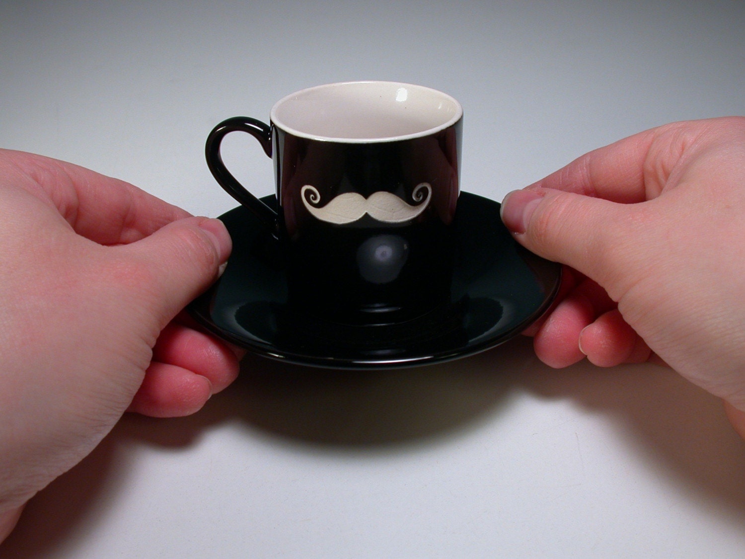 Tiny Reclaimed Mustache Espresso Set - Black and White