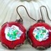 Red Glass Earrings - Brass and Glass with Rainbow Colors