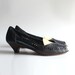 shoes 7.5 or 8 triangle cut out open toe kitten heels. Brazil. stacked heel.