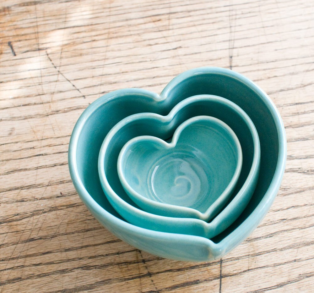 Nesting Heart Bowl Set--Robin's Egg Blue