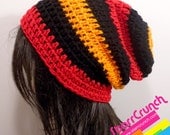 Slouchy Beanie Crochet Hat in Red Orange and Black