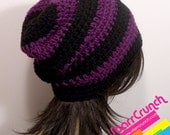 Slouchy Beanie Crochet Hat in Purple and Black
