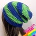 Slouchy Beanie Crochet Hat in Cobalt and Lime