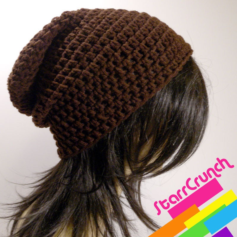 Slouchy Beanie Crochet Hat in Chocolate