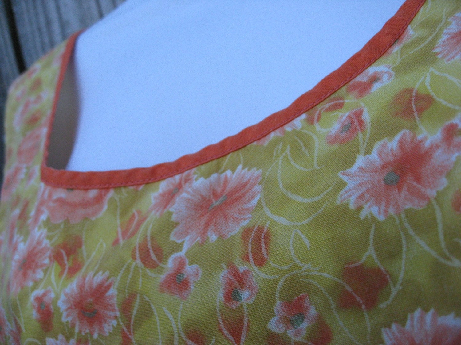 Vintage Bib Apron - Shift Style - Orange Country Floral