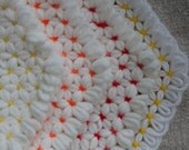 Vintage Daisy Chain Table Trivets - Yarn Table Mats - Pink Yellow Orange Daisies on White - 1970s - Set of Four
