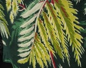 Vintage Barkcloth Draperies - Beautiful Tropical Fronds - 1940s Style - 1 Pair
