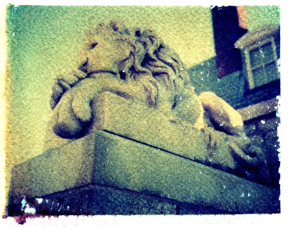 print - Wistariahurst Lion -- Polaroid transfer
