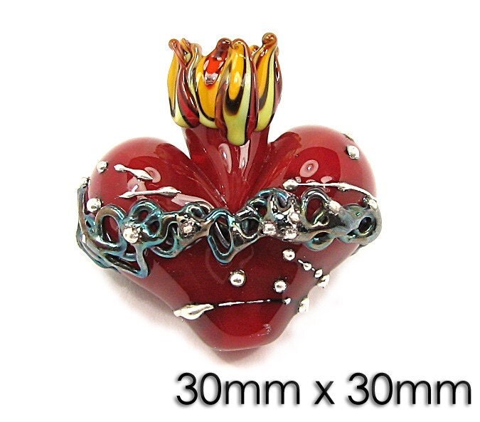 Sacred Heart Focal Lampwork Bead Torch By Night TGH