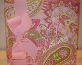 Photo Album in Pink and Green Paisley choose a pink or kiwi bow