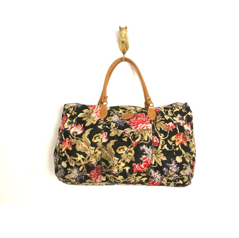 vintage floral canvas duffle bag by santokivintage on Etsy