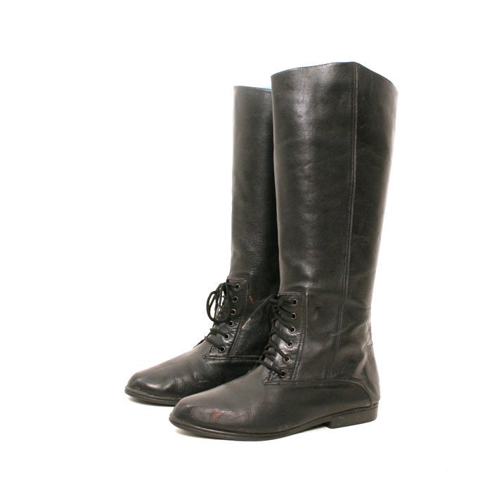size 6 black leather lace up riding boots by santokivintage