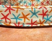 The Beach - Organic Cotton Dog Collar LARGE Yellow Sea Stars - All Antique Brass Hardware