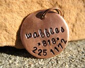 The Waffles - Unique Handstamped Pet ID Tag Copper Small Dogs Cats