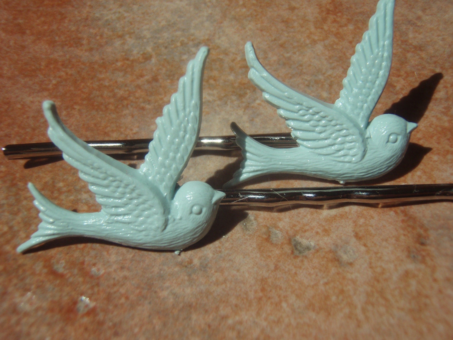 Vintage Collection- Tweet Tweet Tweedilite Minty Fresh Green Swallow Bird Hair Bobby Pins - - Gift Packaged