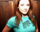 Elephant - Antique Block Printed Ladies Short Sleeve T-Shirt (Select Size)