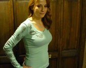 Flower Sleeve- Antique Block Printed Ladies Long Sleeve T-Shirt (Select Size)