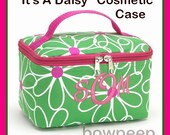 It's A Daisy Monogrammed Cosmetic Bag Make Up Case Travel Girls Childrens Spring Tween Luggage Set Hot Pink Green Dance Gift Personalized