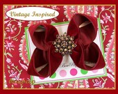Vintage Inspired Velvet Boutique Style Hair Bow Barrette Portrait Layered Holiday Christmas Fall Retro Girls Special Occasion Antique Brooch