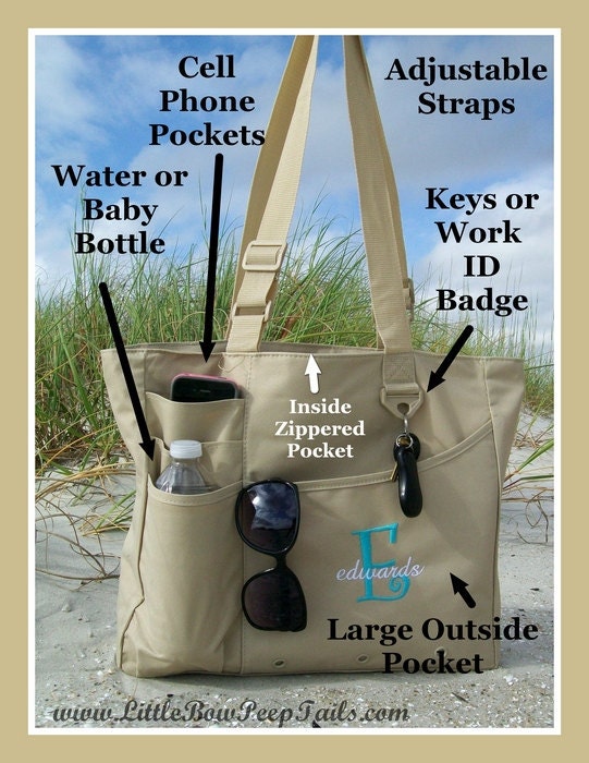 Teacher "Mrs. and Last Name" Super Feature Tote - Monogrammed Bookbag - Personalized Large Size Useful Practical Teacher Gift Idea
