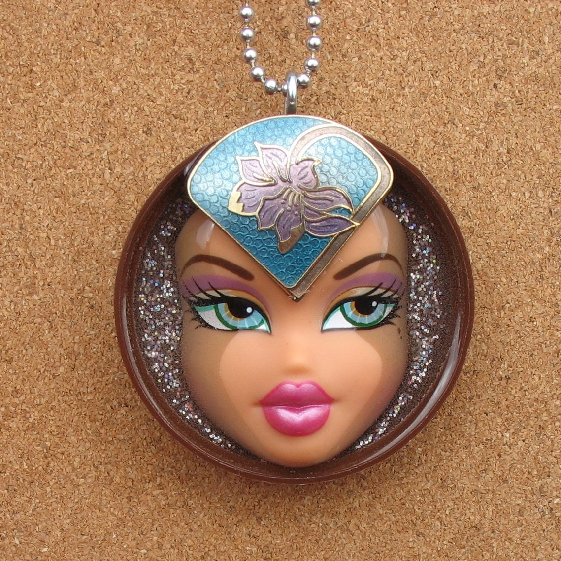 Upcycled Bratz Doll and Bottle Cap Pendant - Diva Doll