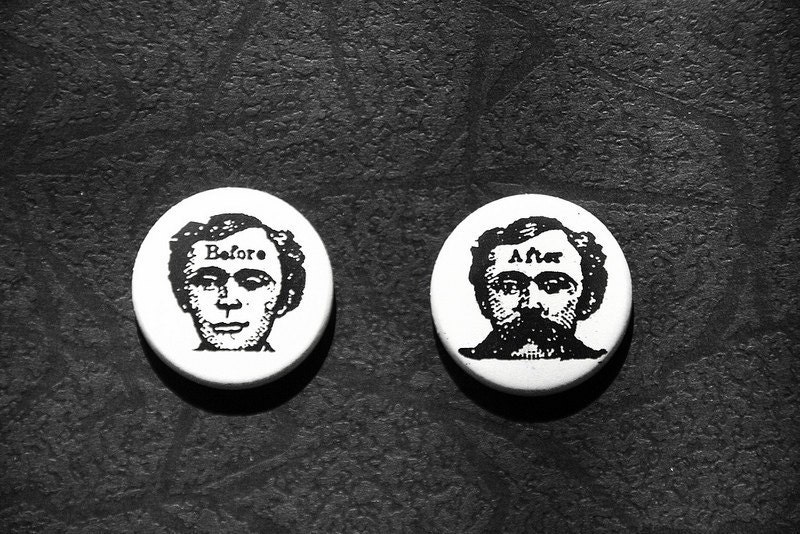 Before After pinback buttons badges