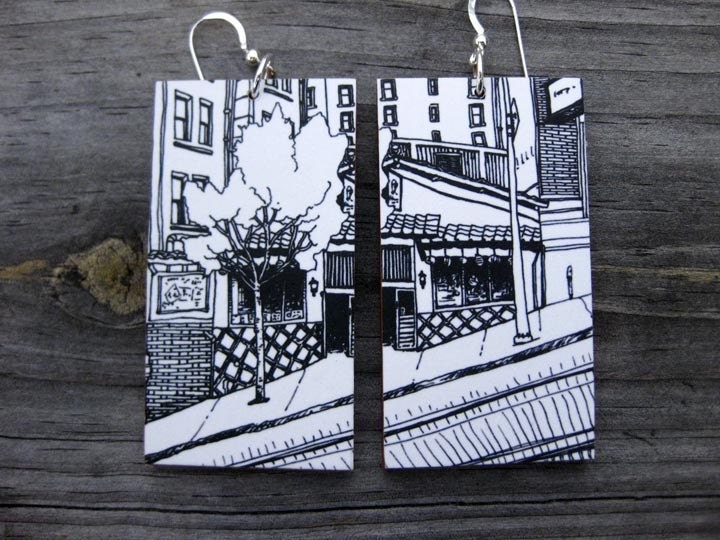 Powell Street, 1.25x2.25 Paper and Wood Earrings