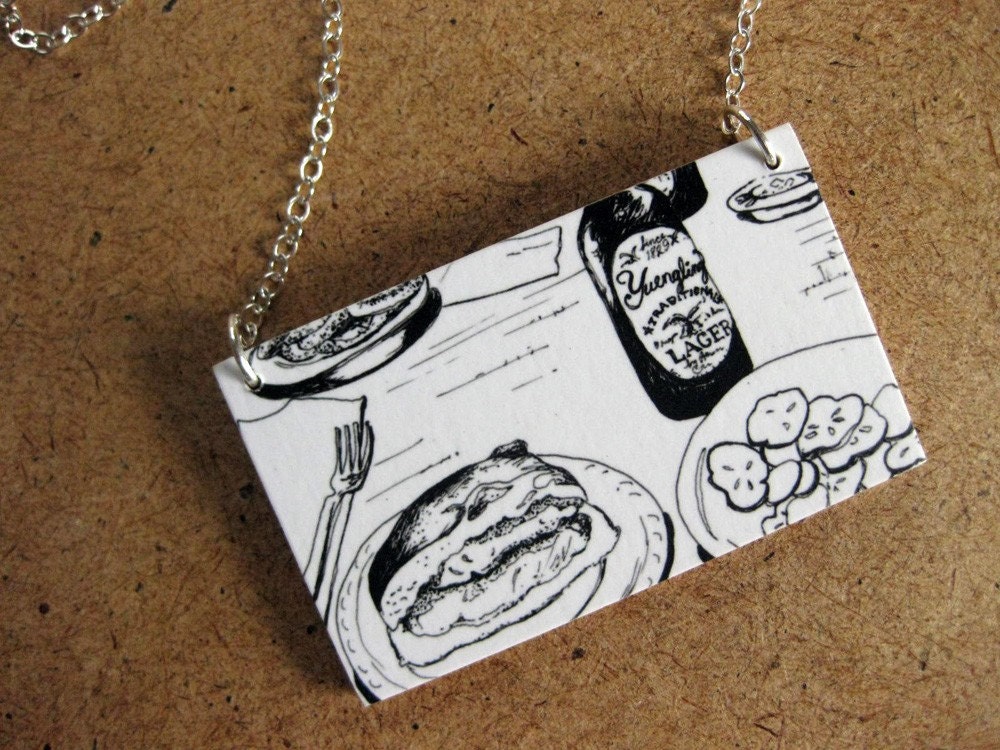 Fish Sammitch, 1.5x2.5 Paper and Wood Necklace