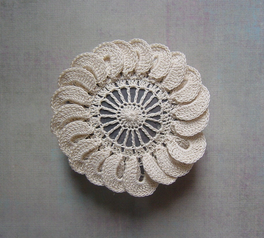 Wedding, Decor, Table Setting, Crochet Lace Stone, Art, Handmade, Original, Decorative Arts, Art Object, Beige/Ecru, Brown Stone