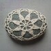 Crocheted Lace Stone, Floral Motif, Beige, Handmade, Gray Stone
