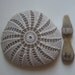 Crocheted Lace Stone, Pinwheel Design, Beige Thread with Light Brown Stone, Handmade