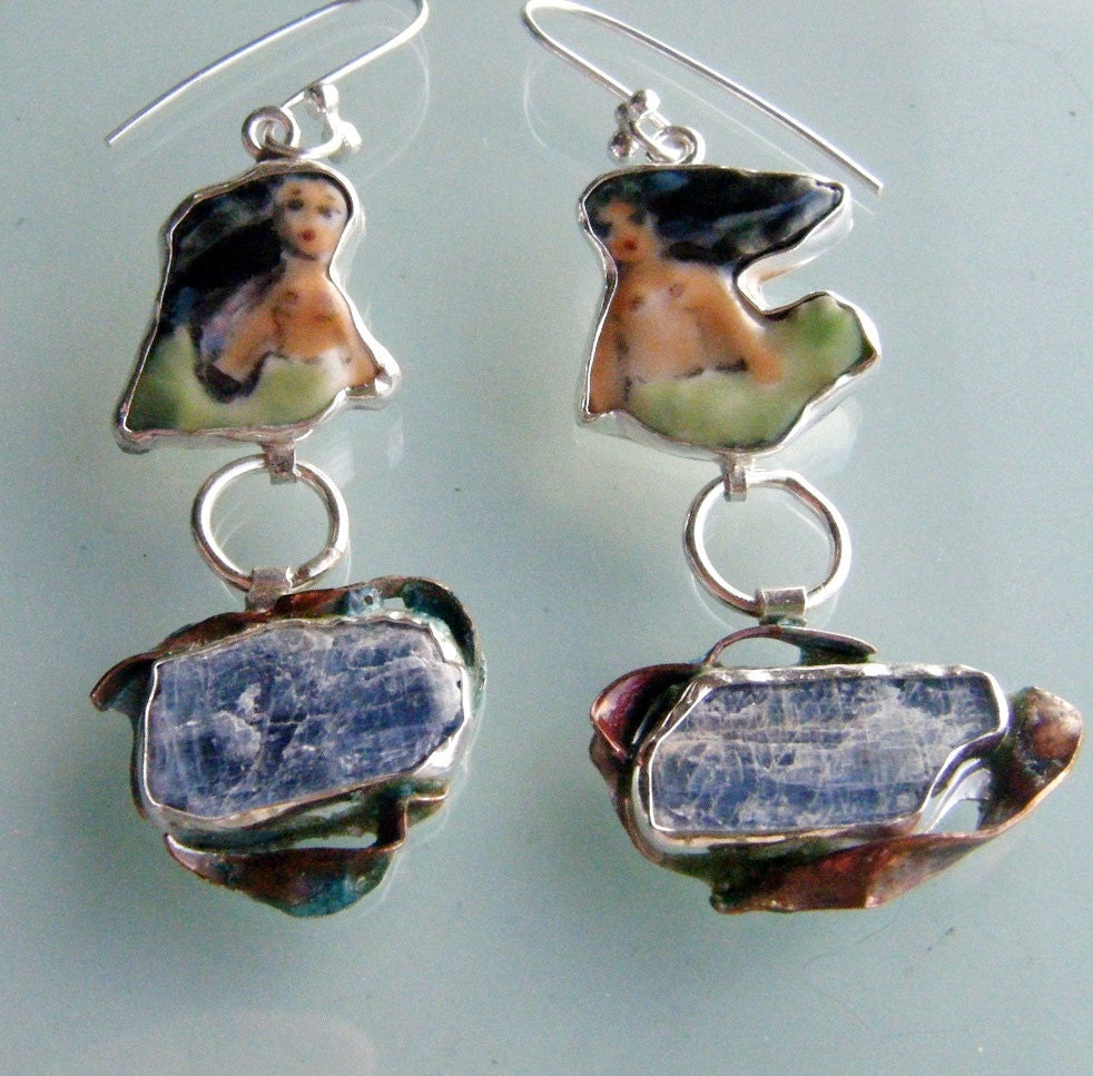 Statement Art Mermaid Earrings with Kyanite