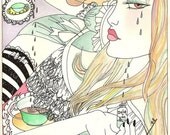 Alice in Wonderland Hand Painted Print by Dame Darcy