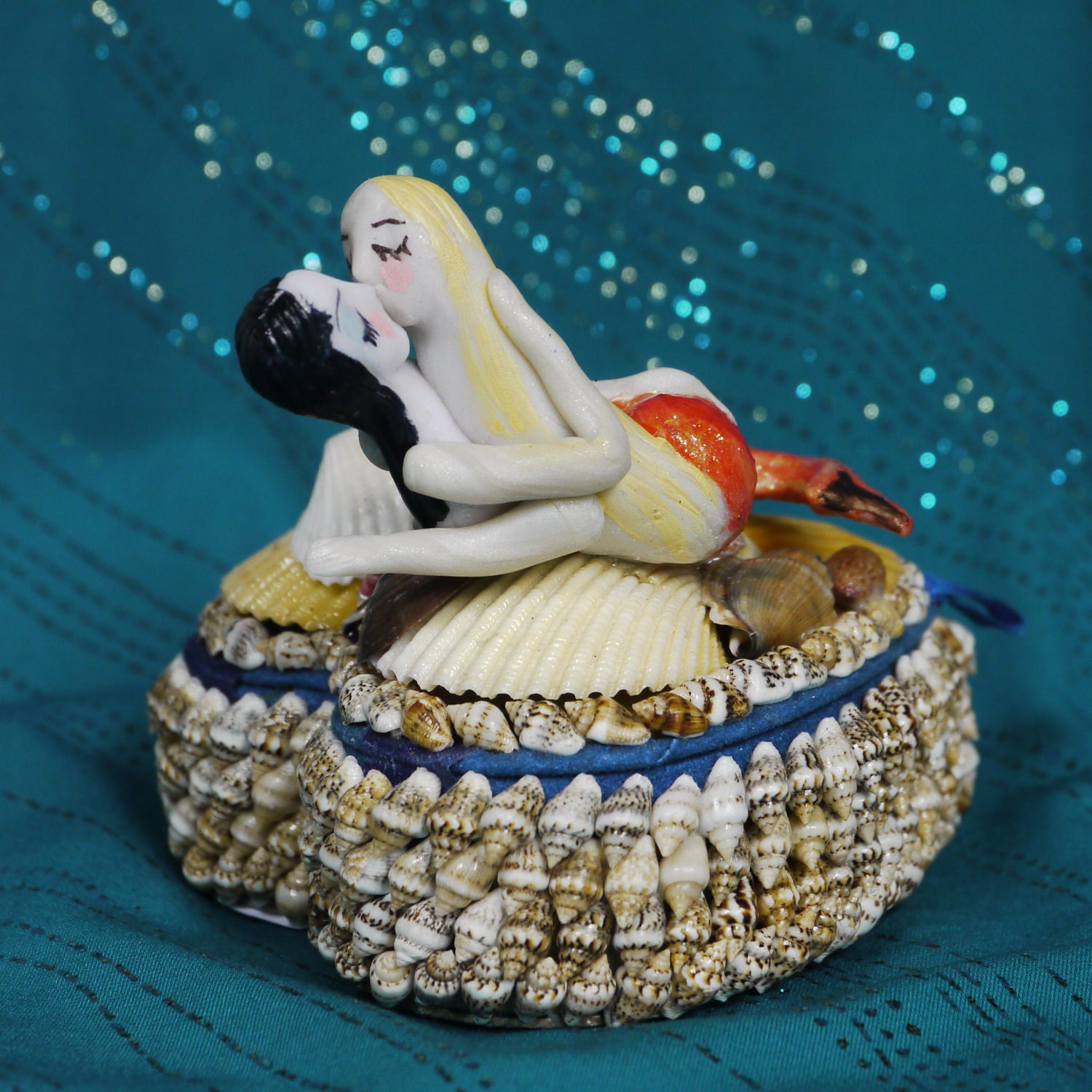 2 Mermaids Kissing On Heart Shaped Box Nautical Lolita
