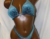 Teal Glittery Velvet Two-piece Figure Competition Suit
