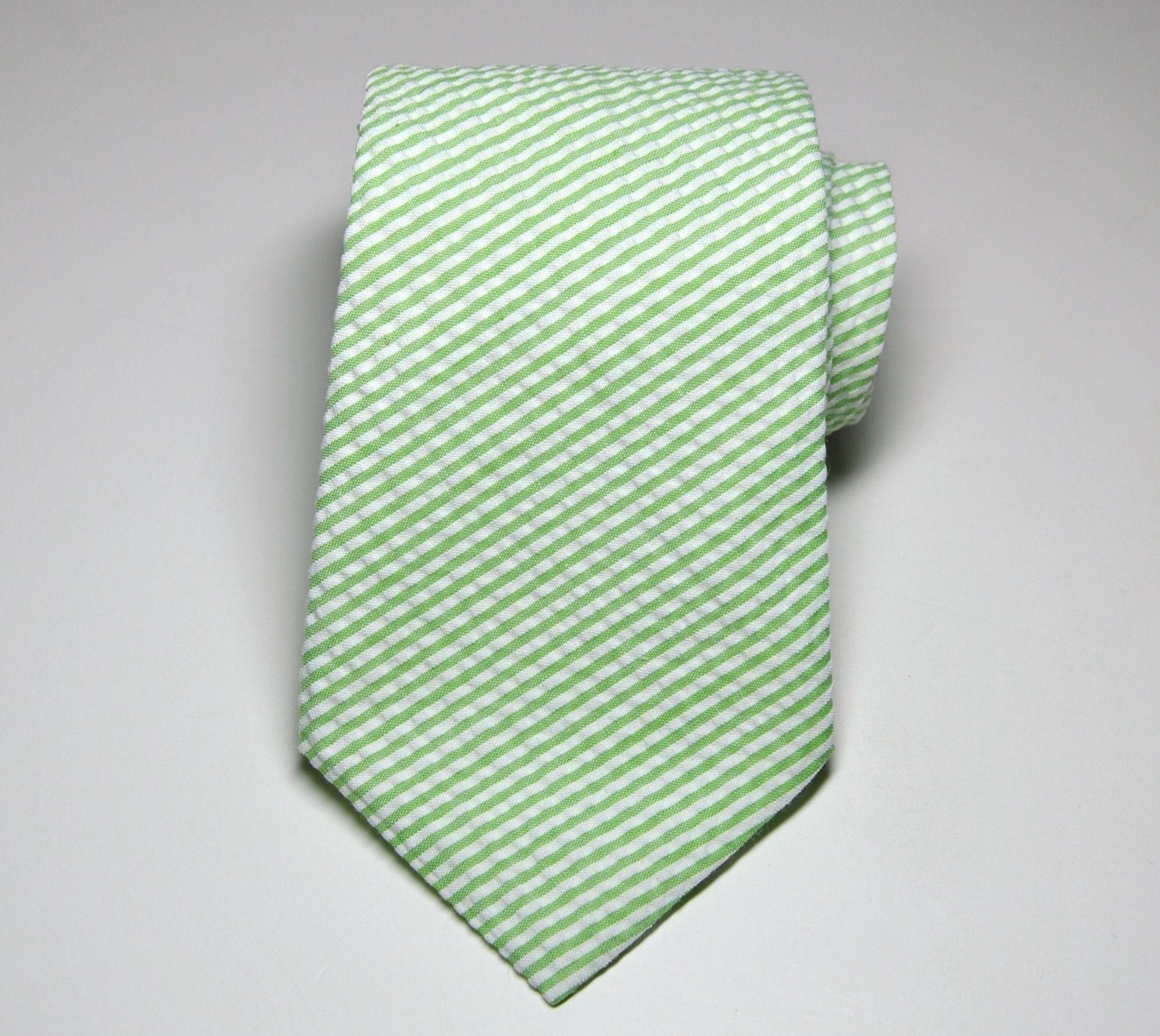 Seersucker Necktie Me and Matilda Everyday Mens Necktie Boys Necktie Lime Green Stripes