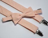 Bowtie and Suspenders in Coral Seersucker Stripes for Babies Toddlers Boys