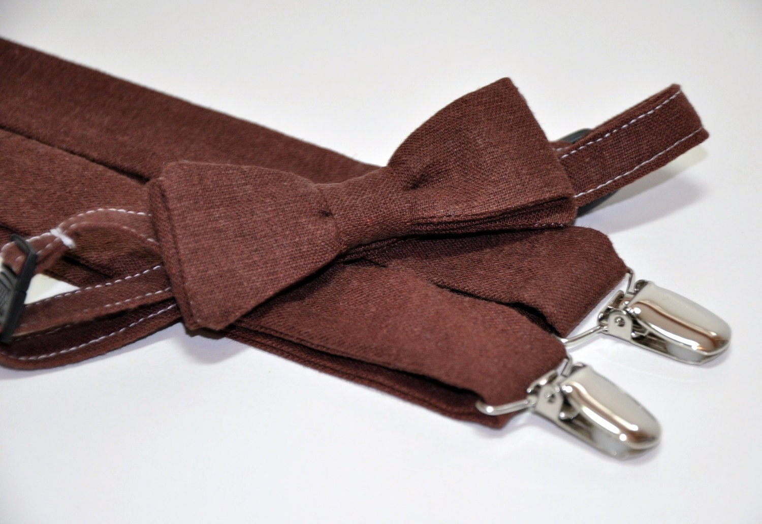 Brown Linen Bowtie and Suspenders