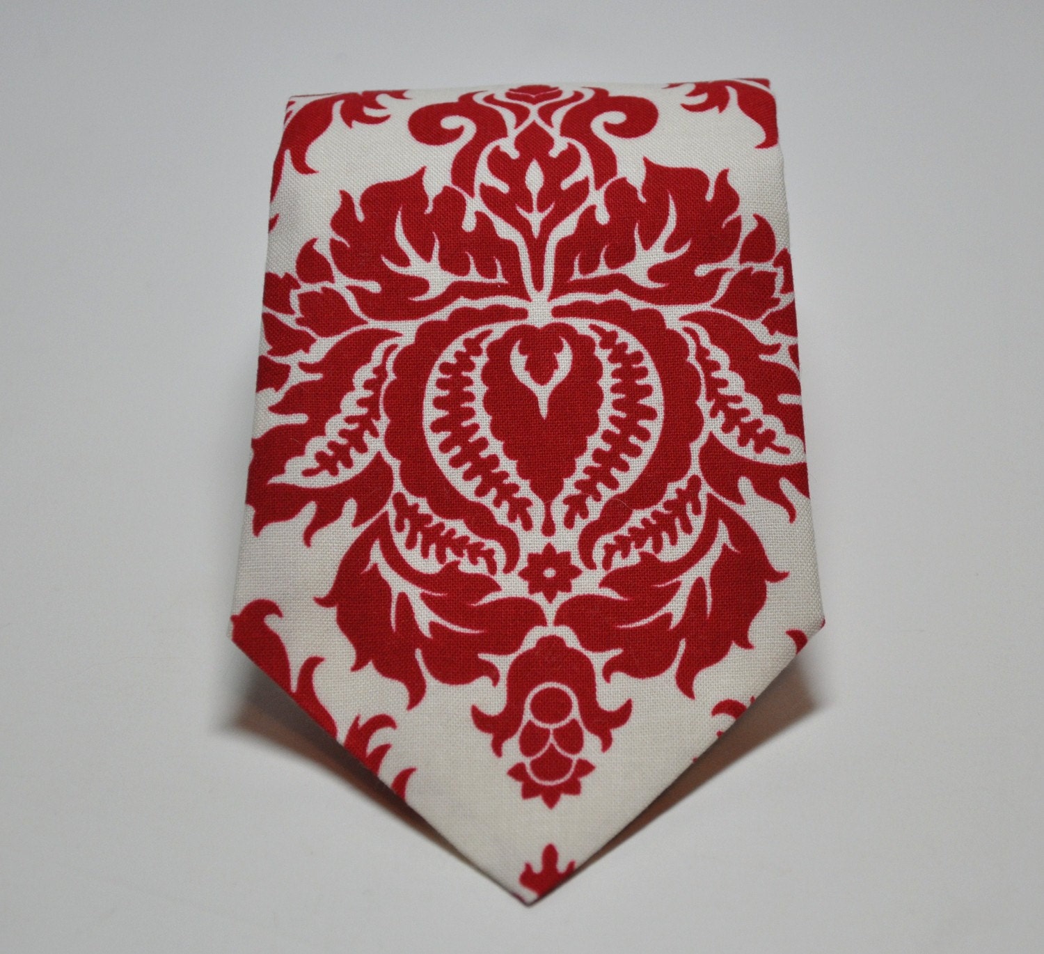 Mens Neckties Boys Necktie Me and Matilda Everyday Necktie Red and Ivory Damask