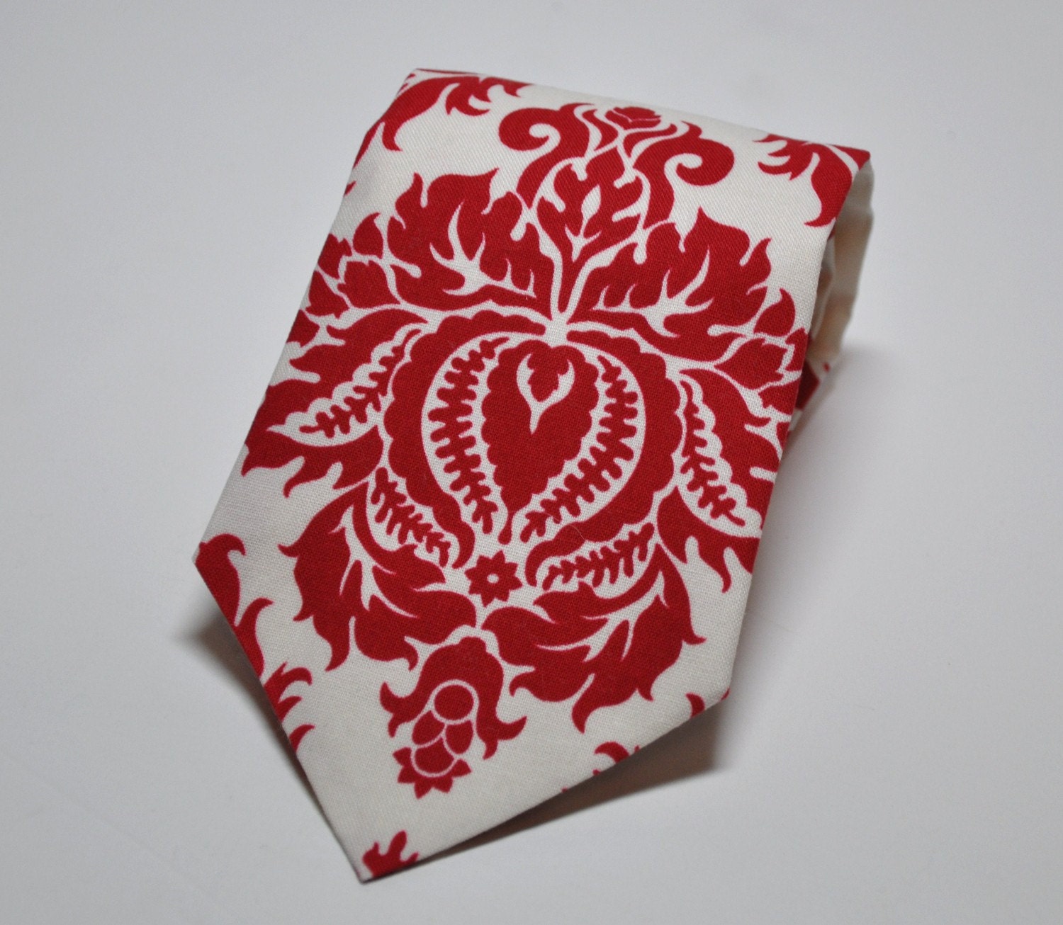 Mens Neckties Boys Necktie Me and Matilda Everyday Necktie Red and Ivory Damask