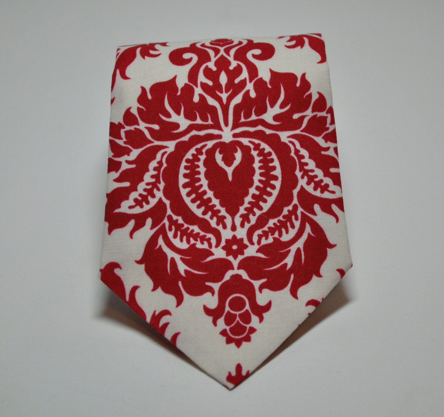 Mens Neckties Boys Necktie Me and Matilda Everyday Necktie Red and Ivory Damask