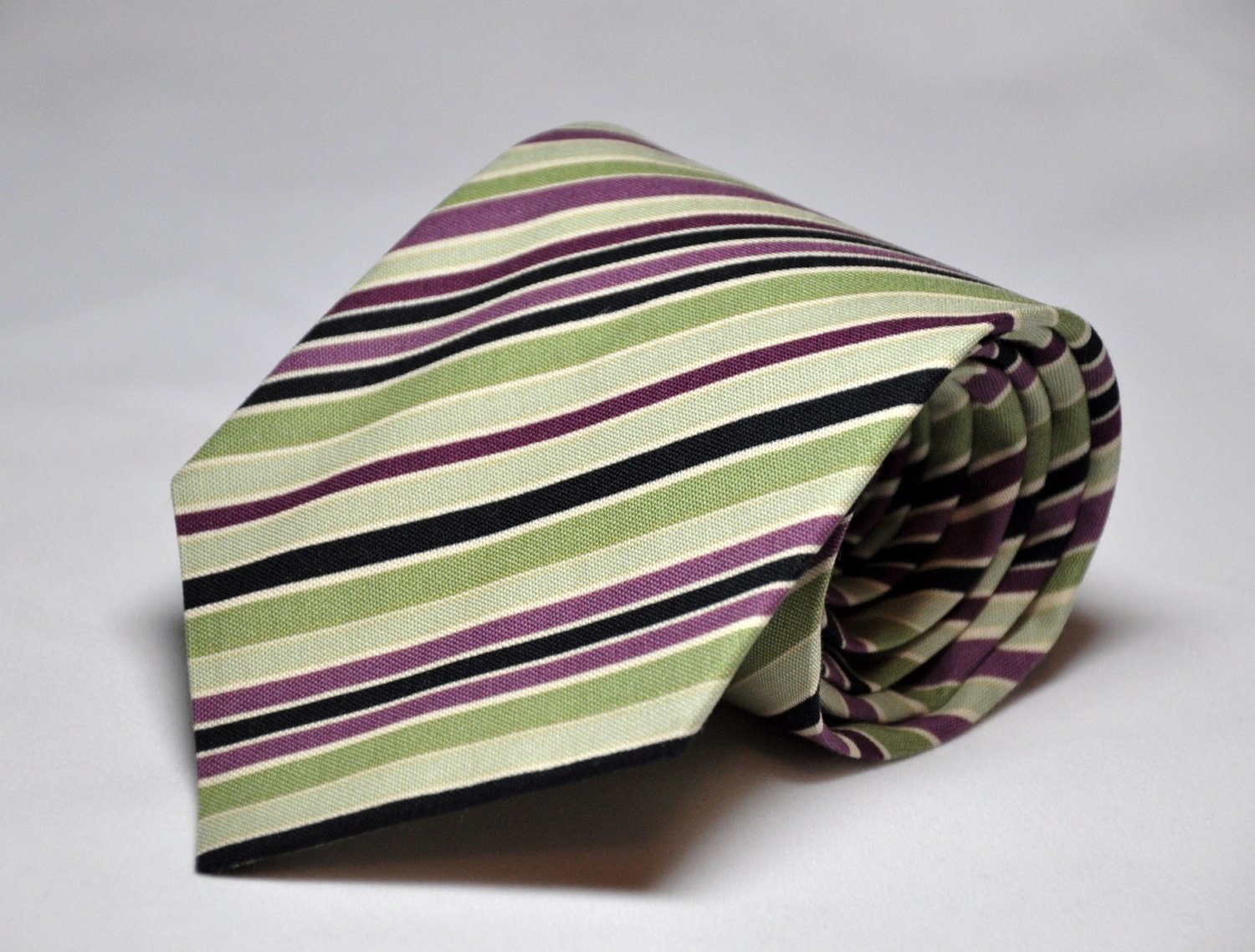 Plum and Sage Striped Necktie for Men or Boys