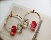 Razzle -- Swarovski Gold Earrings - Gold Earhoops, Everyday Elegance, Colourful Fun, Sparkle, Bridesmaids Gift, Pink Combi, Casual Weekends
